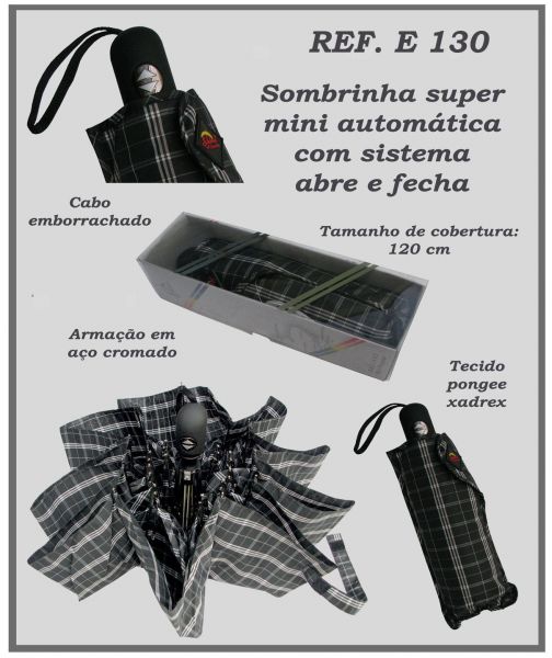 Sombrinhas super mini automática abre e fecha xadrex 10 varetas (REF. E 130)